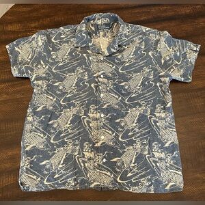 VTG Ralph Lauren Linen Blend Koi Fish All Over Print Button Up-Lrg